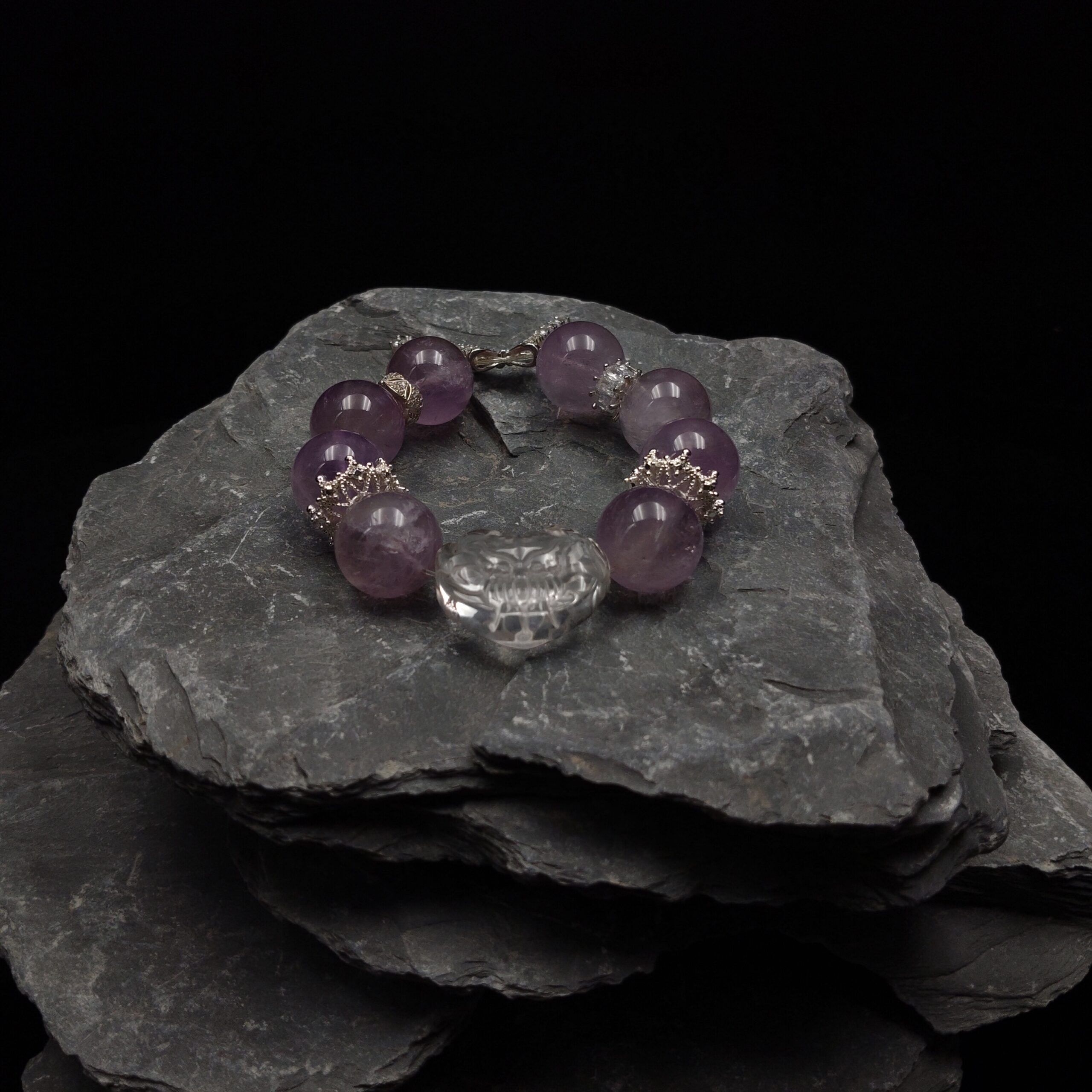 16mm lavender amethyst and white crystal fox pendant, 14k gold plated accessory, 92g, 16cm 17cm inner diameter